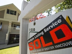 A sold sign is pictured outside a home in Vancouver, B.C., Tuesday, June 28, 2016.