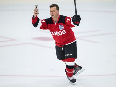 Aaron Pritchett is introduced during the Juno Cup hockey game in Burnaby, B.C., on Friday March 23, 2018.