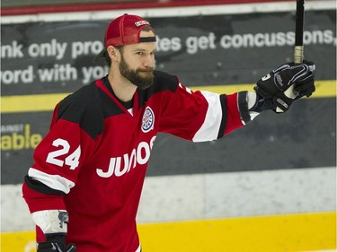 Team Rockers' Chad Brownlee takes to the ice to play Team NHL and Olympians in the 15th annual Juno Cup hockey game at the Bill Copeland Sports Centre in Burnaby.