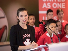 Minister of Science, Sport and Persons with Disabilities Kirsty Duncan announces Canada's participation in a joint bid alongside Mexico and the United States to co-host the 2026 FIFA World Cup during a news conference, in Toronto on March 13, 2018