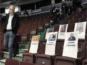 Allan Reid, CEO and president of CARAS, guides a backstage tour Tuesday as Rogers Arena was being prepped for Sunday's Juno Awards.