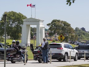SURREY,BC:JULY 24, 2017 – Cars line up waiting to cross into the United States at the Peace Arch Border Crossing in Surrey, BC, July, 24, 2017.