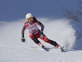 Mollie Jepsen of Canada competes in the women's super-G, standing, at the 2018 Winter Paralympics in Jeongseon, South Korea, Sunday, March 11, 2018.