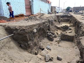 This March 21, 2018 file photo shows an excavation site where human remains dating more than 1,500 years were found, in the northern coastal town of Huanchaco, in Peru on March 21, 2018. (CELSO ROLDAN/AFP/Getty Images)