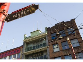 Historic buildings in the 100 block East Pender in Vancouver's Chinatown.