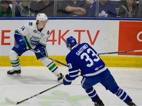 Uitca Comets forward Jonathan Dahlen plays in Game Two of their series against the Toronto Marlies. [PNG Merlin Archive]