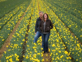 Alexis Warmerdam and father Nick at their farm, d Lakeland Flowers Ltd., in Abbotsford.