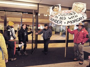 Protesters at the hearing for Kinder Morgan protesters at B.C. Supreme Court in Vancouver on April 16.