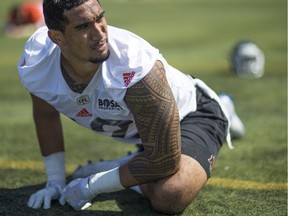 SURREY, BC , B.C. Lions recruit Makani Kema-Kaleiwahea is  on the practice field during the team's mini-camp. .. (Francis Georgian / PNG). April 26 2018. , Surrey, April 26 2018. Reporter: ,  ( Francis Georgian  /  PNG staff photo)  ( Prov / Sun News ) 00053126A  [PNG Merlin Archive]