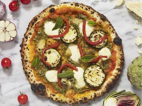 Pesto and roasted vegetable pizza from Holy Napoli.
