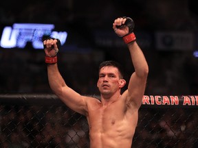 Demian Maia, celebrating his welterweight win over Jorge Masvidal at UFC 211 in Dallas in May of last year, headlines this weekend’s UFC card in Santiago, Chile.