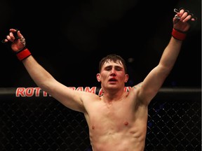 Darren Till of England celebrates victory against Bojan Velickovic of Serbia after their Welterweight bout during the UFC Fight Night at Ahoy on September 2, 2017 in Rotterdam, Netherlands.