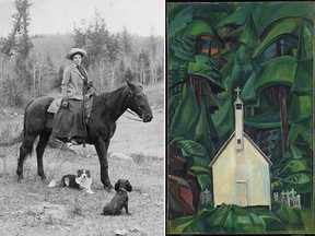 Emily Carr, pictured on horseback in the Cariboo circa 1909, originally named this painting "Indian Church," but it has been renamed "Church In Yuquot Village" for an Ontario exhibition of the B.C. artist's work.