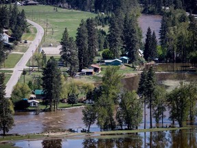 Flooded land is seen after the Kettle River overflowed its banks in Rock Creek, B.C., on Sunday May 13, 2018.