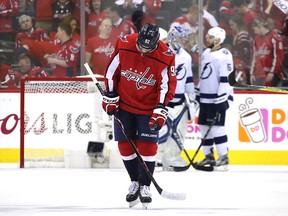 Evgeny Kuznetsov of the Washington Capitals reacts after being defeated by the Tampa Bay Lightning at Capital One Arena on May 15, 2018 in Washington, DC. (Bruce Bennett/Getty Images)
