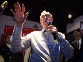 Liberal candidate Gordie Hogg addresses supporters after his federal byelection win in the riding of South Surrey-White Rock on Monday.
