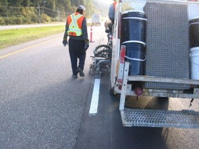 B.C. crews test new ministry paint after the former longtime paint was banned by the federal government.