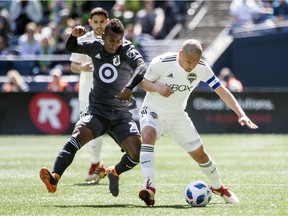 Minnesota United defender Michael Boxall, left, a former Vancouver Whitecap, will face his old team Saturday in Minnesota.