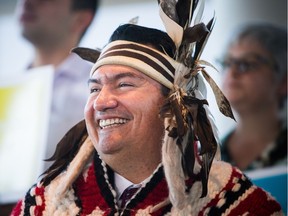 Squamish Nation Hereditary Chief Ian Campbell announces his nomination for the Vancouver Mayoral Election during a press conference in Vancouver, British Columbia on March 14, 2018.