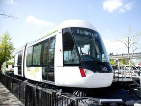 The City of Surrey unveiled a Light Rapid Transit vehicle on Wednesday, May 2, 2018, to show residents "an example of the wide selection of light rail cars available for LRT projects," according to a release.
