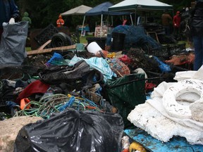 Debris is seen after a beach clean-up near Baynes Sound on Vancouver Island, B.C. in this undated handout photo. A new scientific study says more needs to be known about the impact on oyster farms of microplastic pollution that has been found in the waters off Vancouver Island.