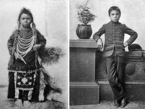 Undated before and after photos of young Thomas Moore at the Regina Indian Industrial School