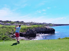 The Bay Course at Kapalua has a couple of holes along the Pacific Ocean, including the lovely par-3 fifth hole.