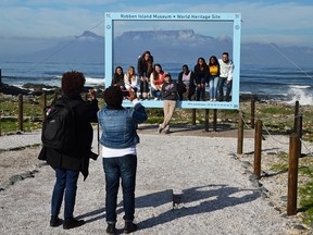 Robben Island, "the Alcatraz of Cape Town", with Table Mountain in the background.