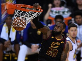 LeBron James, dunking.