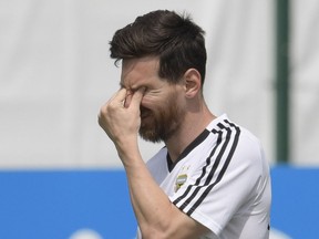 Argentina's forward Lionel Messi attends a training session at the team's base camp in Bronnitsy, near Moscow, Russia on June 24, 2018 ahead of the Russia 2018 World Cup Group D football match against Nigeria to be held in Saint Petersbourg on June 26. Messi who is born on June 24, 1987, turns 31 today.