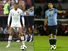 Portugal forward Cristiano Ronaldo (left) and Uruguay's Luis Suarez will face each other on Saturday in Sochi on for a place in the quarter-finals.