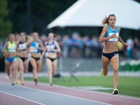 Canada's Melissa Bishop, right, raced to a first-place finish in the women's 800 metres at The Vancouver Sun Harry Jerome Track Classic last year in Coquitlam. She is one of only five Canadians to finish under two minutes at that distance.