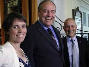 Political observers believe the Greens’ poor showing among immigrants, ethnic Chinese and South Asian voters, and others, is the result of a common perception the party puts environmental protection before economic prosperity. {Photo: The Green caucus at the B.C. legislature — Sonia Furstenau, leader Andrew Weaver and Adam Olsen.}