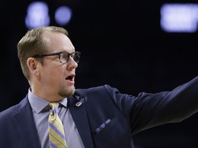 In this Feb. 28, 2016 file photo, Toronto Raptors assistant coach Nick Nurse is seen during a game against the Detroit Pistons.