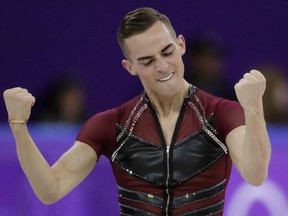 Adam Rippon of the United States reacts after his performance during the men's short program figure skating event at the 2018 Winter Olympics in Gangneung, South Korea on Feb. 16, 2018. Rippon is among the athletes who will be featured in ESPN the Magazine's 10th anniversary Body Issue. The issue hits newsstands on June 29, 2018. (AP Photo/Julie Jacobson)