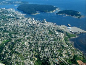 Aerial image of downtown Nanaimo, a town that could decide the fate of the government when a byelection takes place.