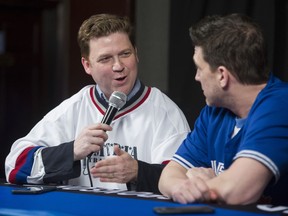 Jeff Paterson and Jason Botchford record the Pat-cast at Woody's Pub on Brunette, Coquitlam, April 12, 2018.