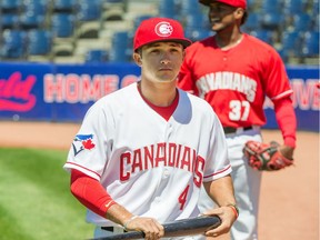 Vancouver Canadians' Brandon Polizzi at Nat Bailey Stadium in Vancouver on June 11.