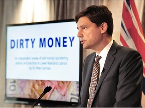 Attorney General David Eby holds a news conference to discuss an independent review of money laundering by Peter German on Wednesday, June 27.