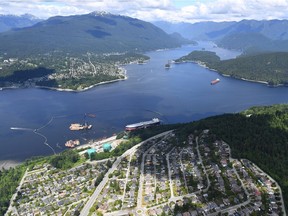 An aerial view of Kinder Morgan's Trans Mountain marine terminal, in Burnaby on Tuesday, May 29, 2018.