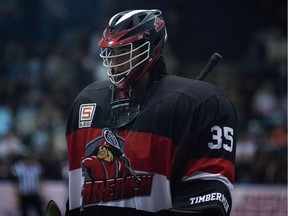 Nanaimo Timbermen goaltender Charles Claxton scored two empty-net goals 28 seconds apart to close out a 10-6 win over the Maple Ridge Burrards on July 15.