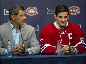 Canadiens general manager Marc Bergevin with Max Pacioretty, after the latter was named captain of the team in 2015.