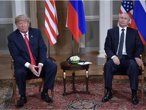 US President Donald Trump meets with Russia's President Vladimir Putin in Helsinki, on July 16, 2018.