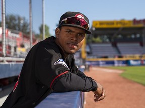 Vancouver Canadians outfielder Mc Gregory Contreras at Nat Bailey Stadium in Vancouver this week.