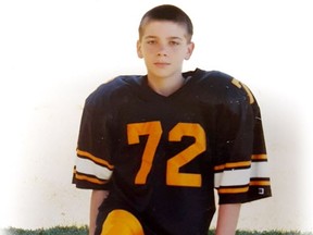 Christian DeSousa, who was 12 in this photo, played football for many years in Surrey before becoming addicted to drugs at age 15. After an eight-year battle with addiction, he is now 23 and in a treatment centre.