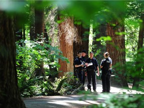 Police on scene in Central Park one year after 13-year-old Marissa Shen was killed in what police say was a random attack on the evening of July 18, 2017 in Central Park at 1:10 a.m. on July 19, in Burnaby, BC. July 18, 2018.