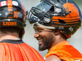 B.C. Lion Rolly Lumbala at the Leos' practice in Surrey on July 31.