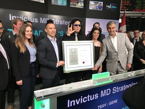 Invictus-MD CEO Dan Kriznic and Chief Evangelist Gene Simmons at the opening of the TSE when trading ticket GENE went up. 2018 [PNG Merlin Archive]