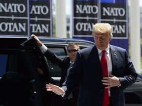 U.S. President Donald Trump arrives to the NATO Summit in Brussels, Belgium on Wednesday, July 11, 2018.