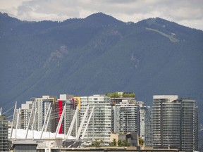 The view from 10th and Cambie looking at the mountains and B.C. Place. PavCo has applied to build a tower that would be higher than the surrounding towers.
